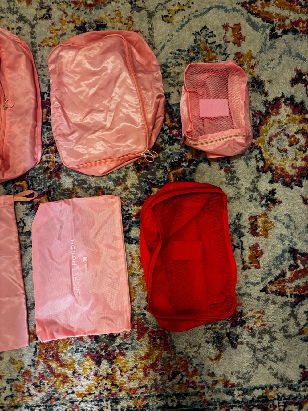Travel Packing Organizers Set - Coral Garment Bags and Pouches